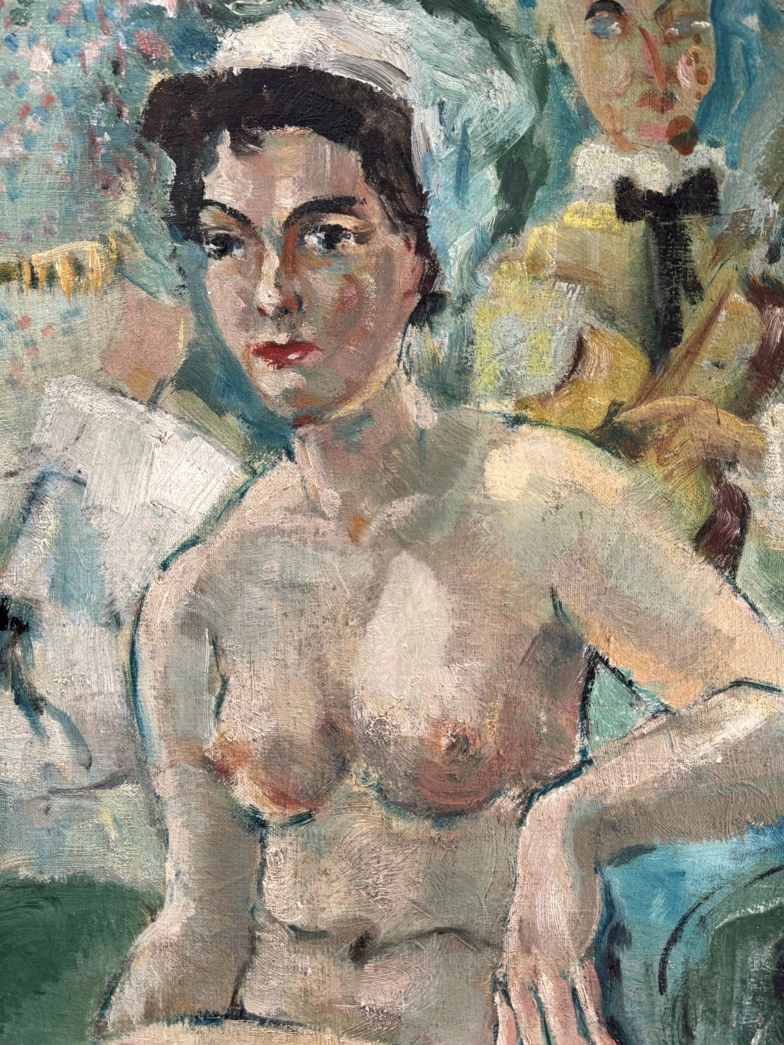 Vintage 1960s Nude Figure Painting, Seated Woman Portrait